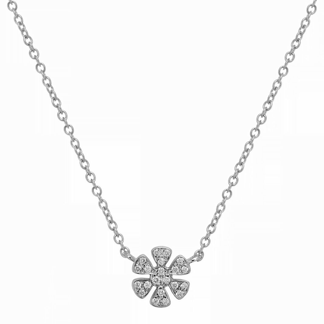 Collana con ciondolo in diamanti a forma di margherita in oro bianco - z93