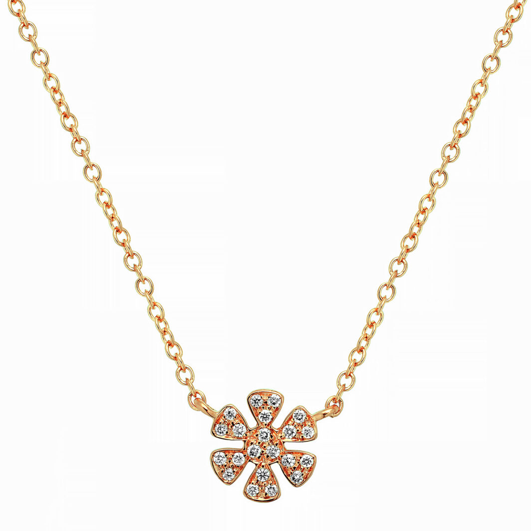 Collana con ciondolo in diamanti a forma di margherita in oro rosso - z93